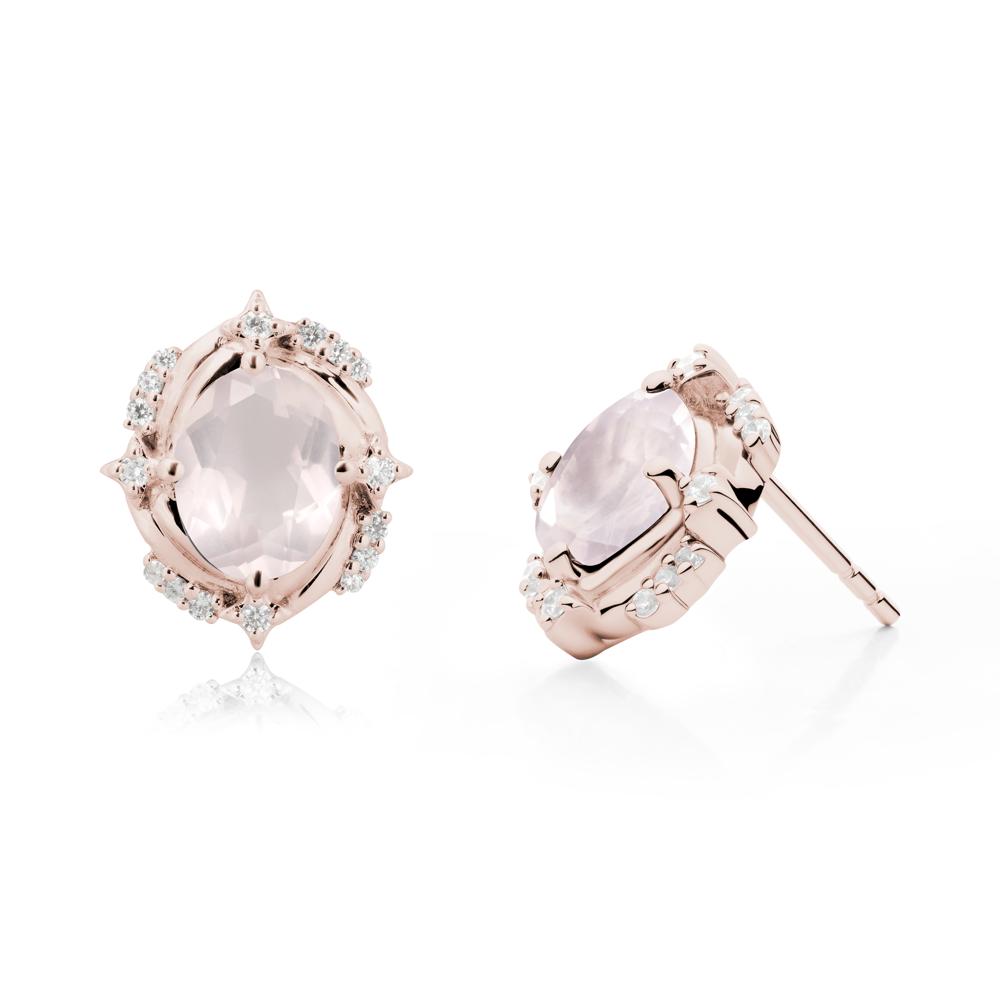Oval Rose Quartz Stud Earrings - LUO Jewelry #metal_14k rose gold