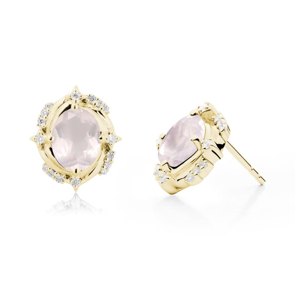 Oval Rose Quartz Stud Earrings - LUO Jewelry #metal_18k yellow gold