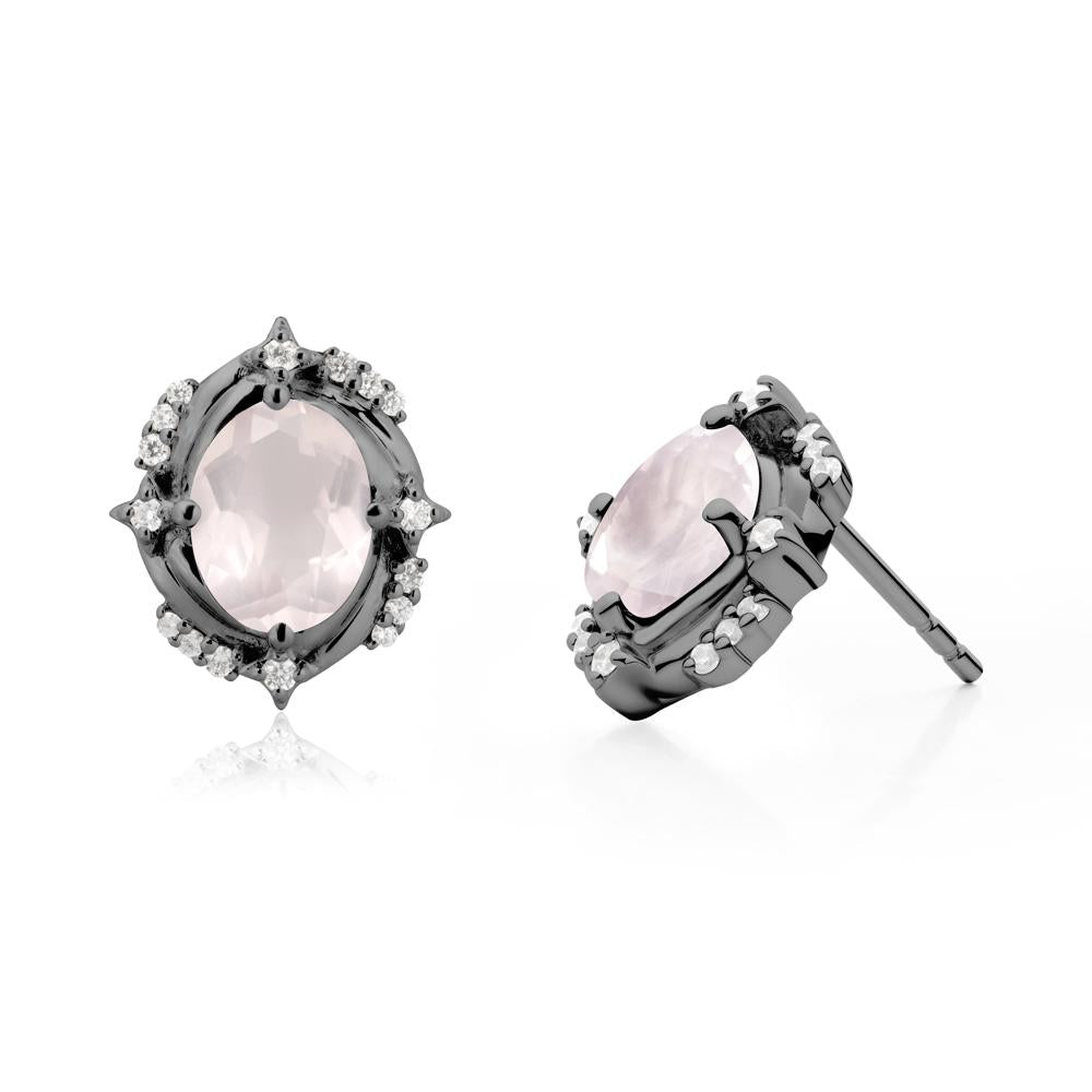 Oval Rose Quartz Stud Earrings - LUO Jewelry #metal_black finish sterling silver