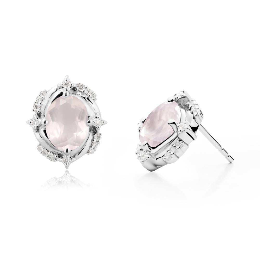 Oval Rose Quartz Stud Earrings - LUO Jewelry #metal_sterling silver