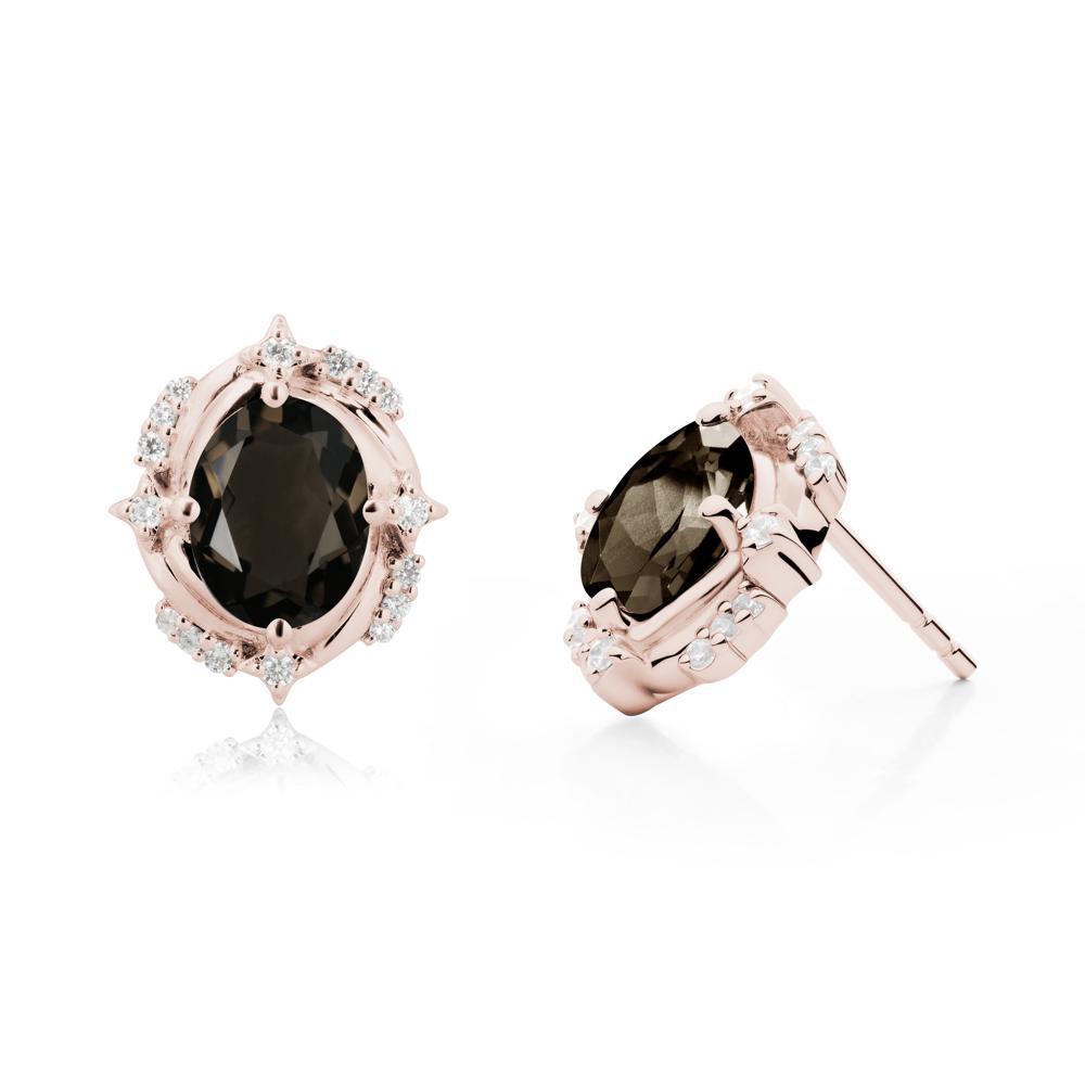 Oval Smoky Quartz Stud Earrings - LUO Jewelry #metal_14k rose gold