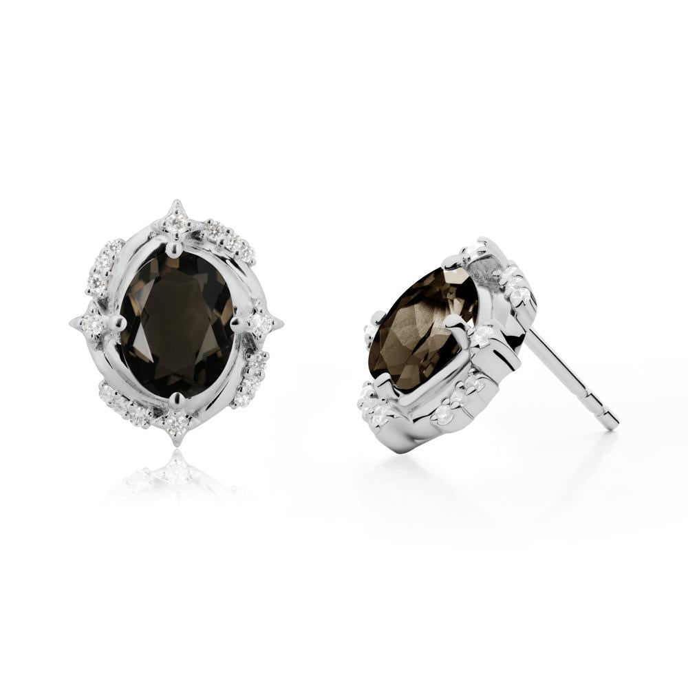 Oval Smoky Quartz Stud Earrings - LUO Jewelry #metal_platinum