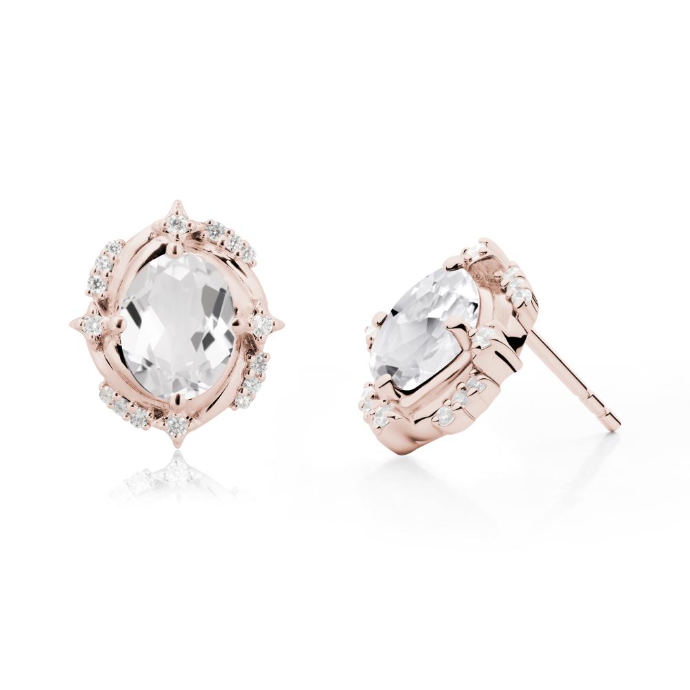 Oval White Topaz Stud Earrings - LUO Jewelry #metal_14k rose gold