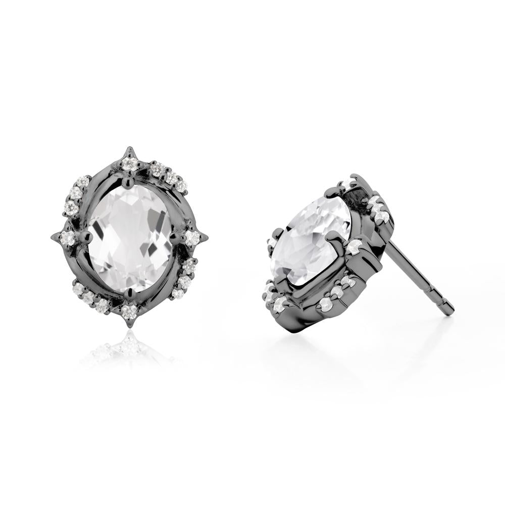 Oval White Topaz Stud Earrings - LUO Jewelry #metal_black finish sterling silver