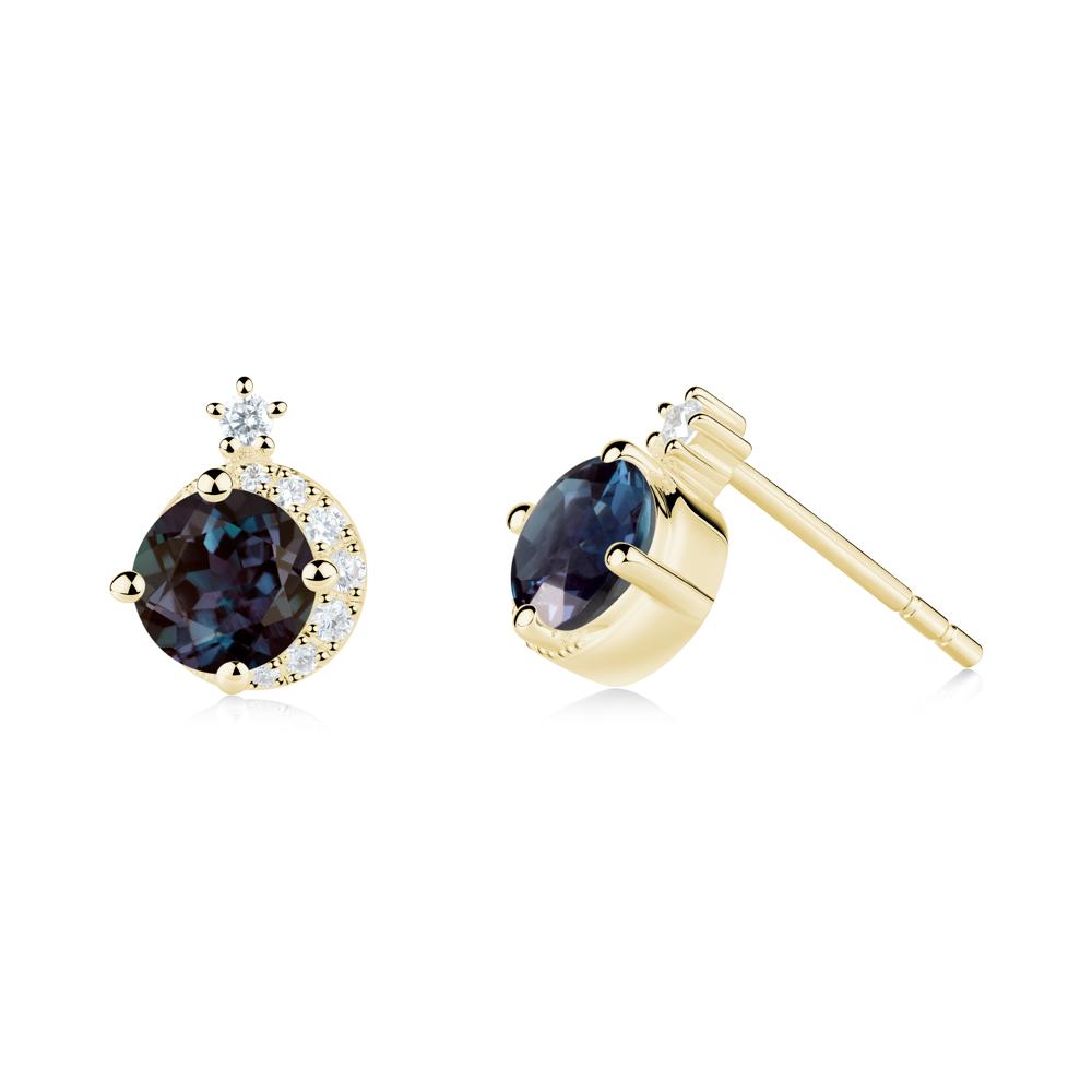 Round Alexandrite Crescent Stud Earrings - LUO Jewelry #metal_18k yellow gold