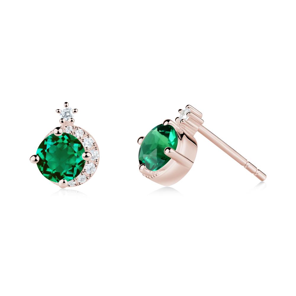 Round Emerald Crescent Stud Earrings - LUO Jewelry #metal_14k rose gold