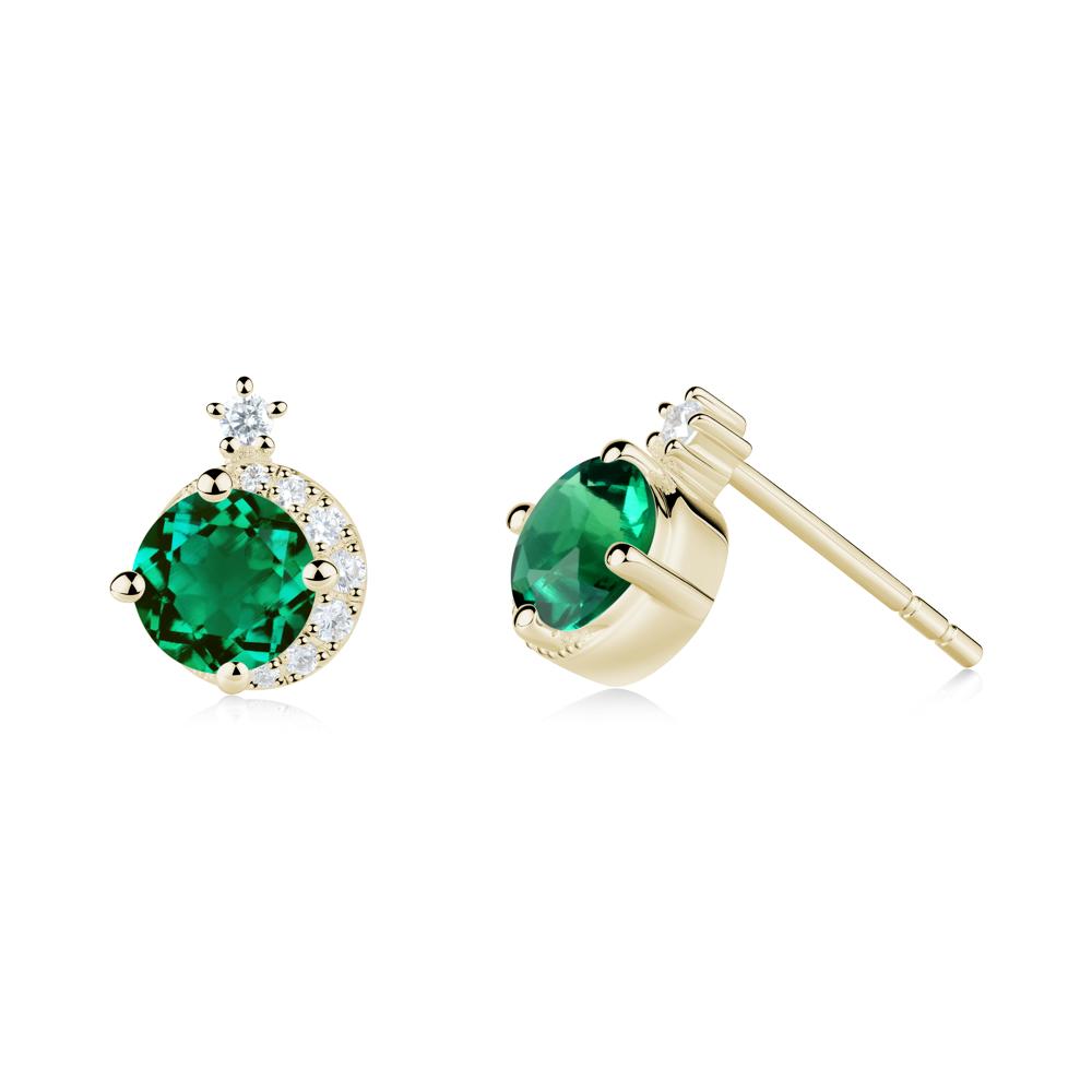 Round Emerald Crescent Stud Earrings - LUO Jewelry #metal_14k yellow gold