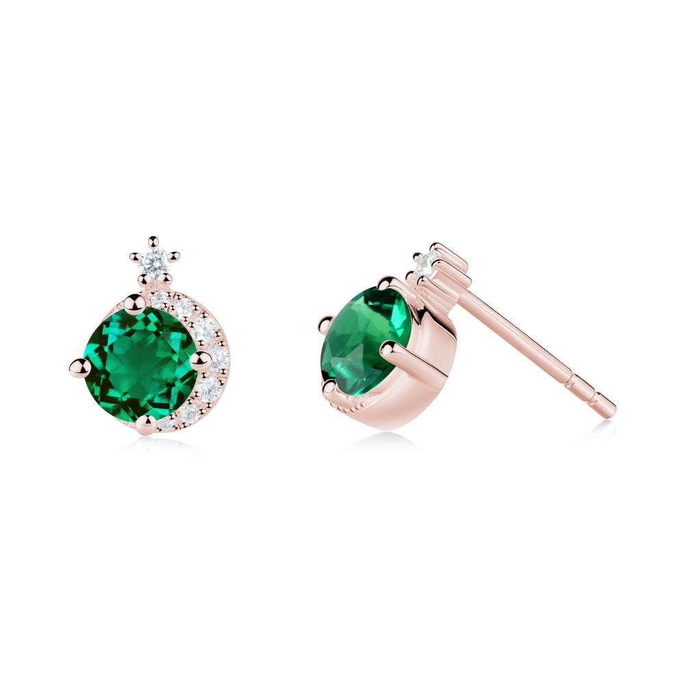 Round Emerald Crescent Stud Earrings - LUO Jewelry #metal_18k rose gold