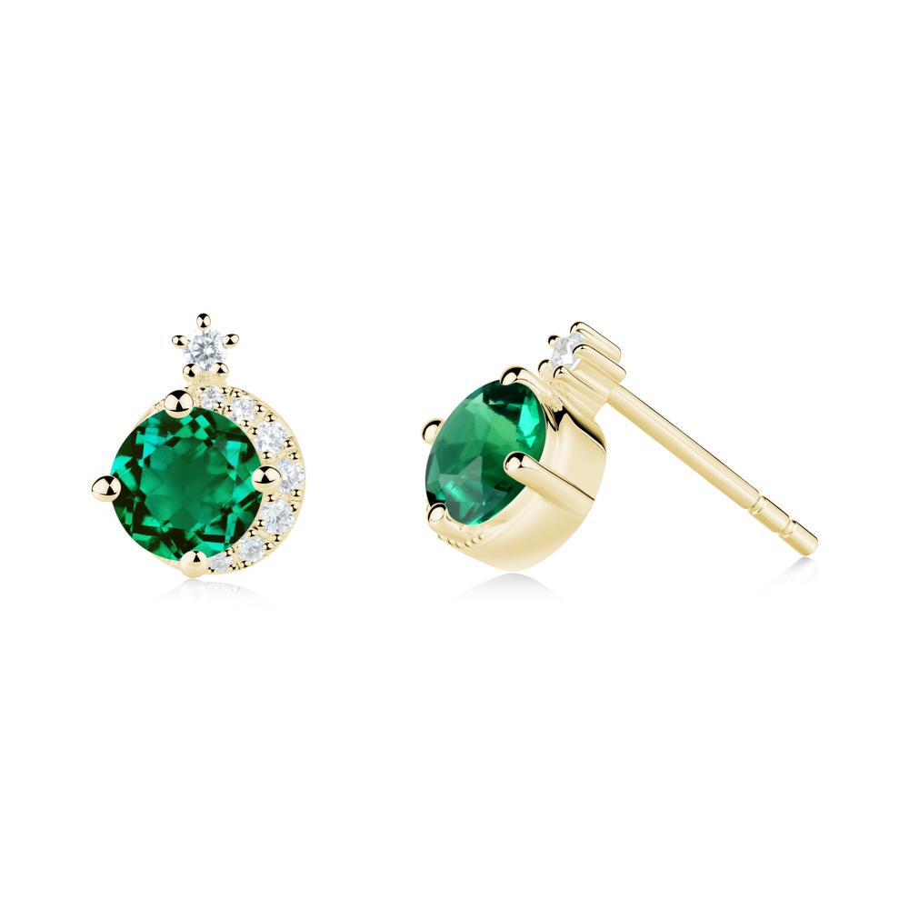 Round Emerald Crescent Stud Earrings - LUO Jewelry #metal_18k yellow gold