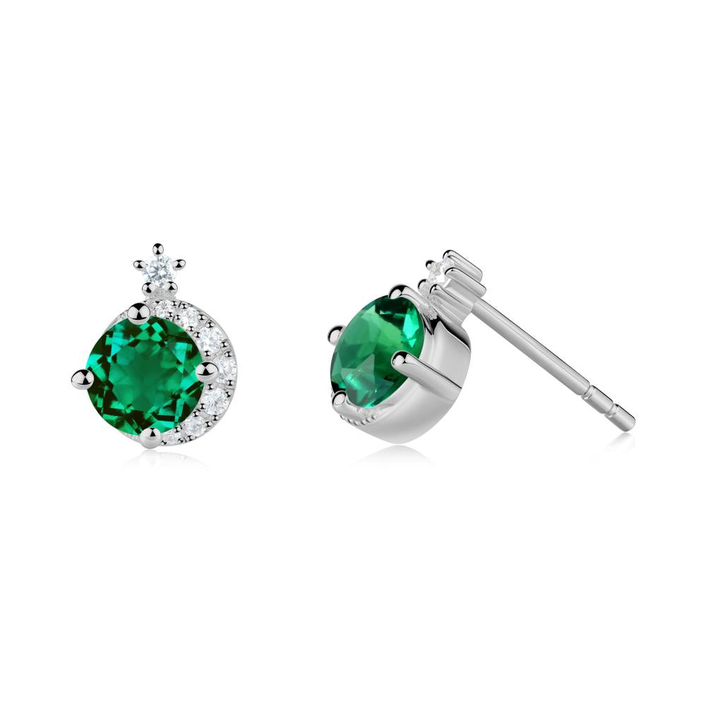 Round Emerald Crescent Stud Earrings - LUO Jewelry #metal_platinum