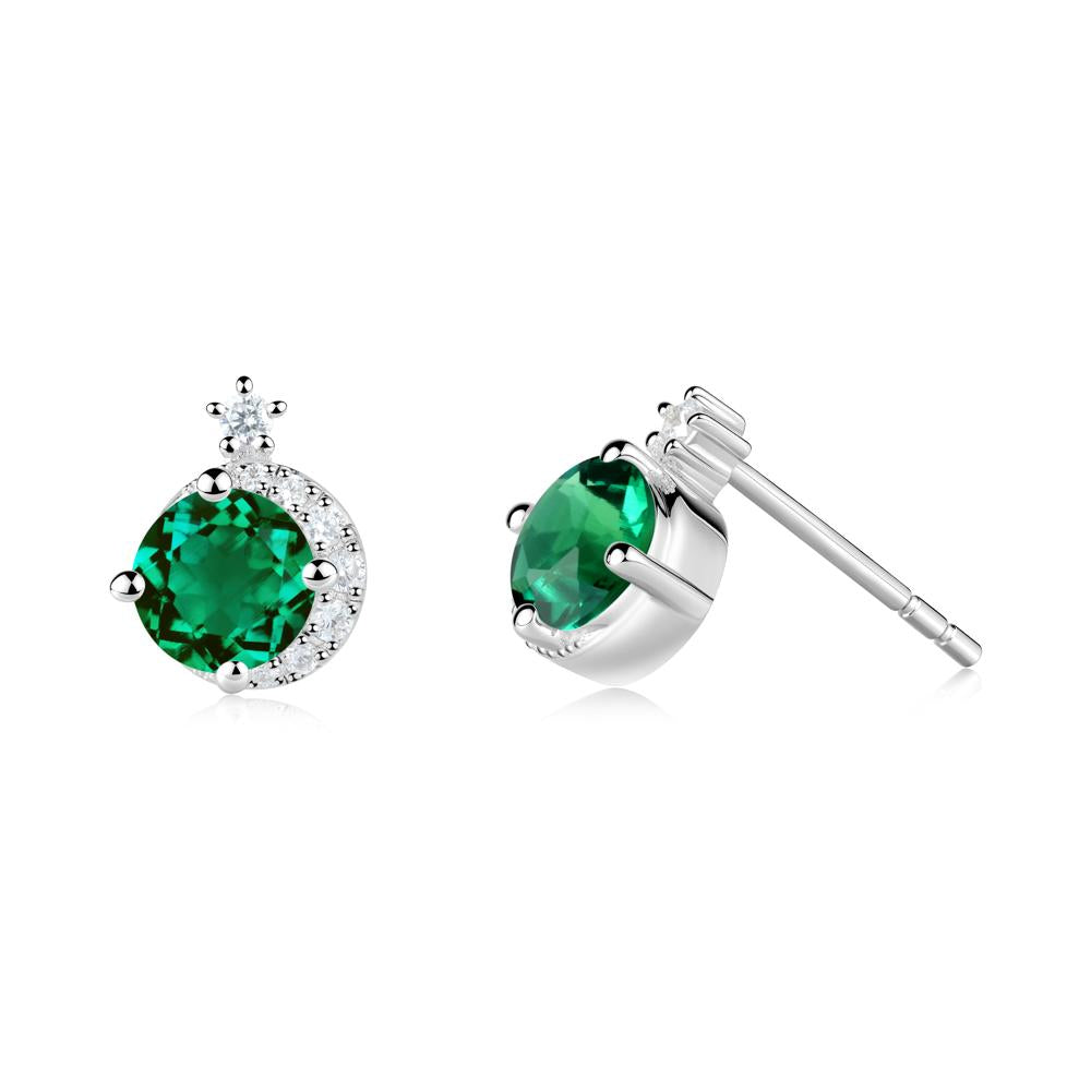 Round Emerald Crescent Stud Earrings - LUO Jewelry #metal_sterling silver