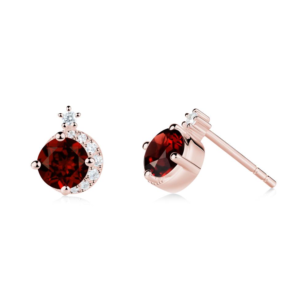 Round Garnet Crescent Stud Earrings - LUO Jewelry #metal_18k rose gold