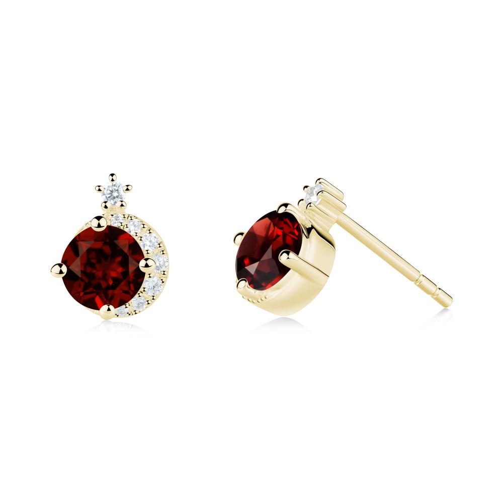 Round Garnet Crescent Stud Earrings - LUO Jewelry #metal_18k yellow gold