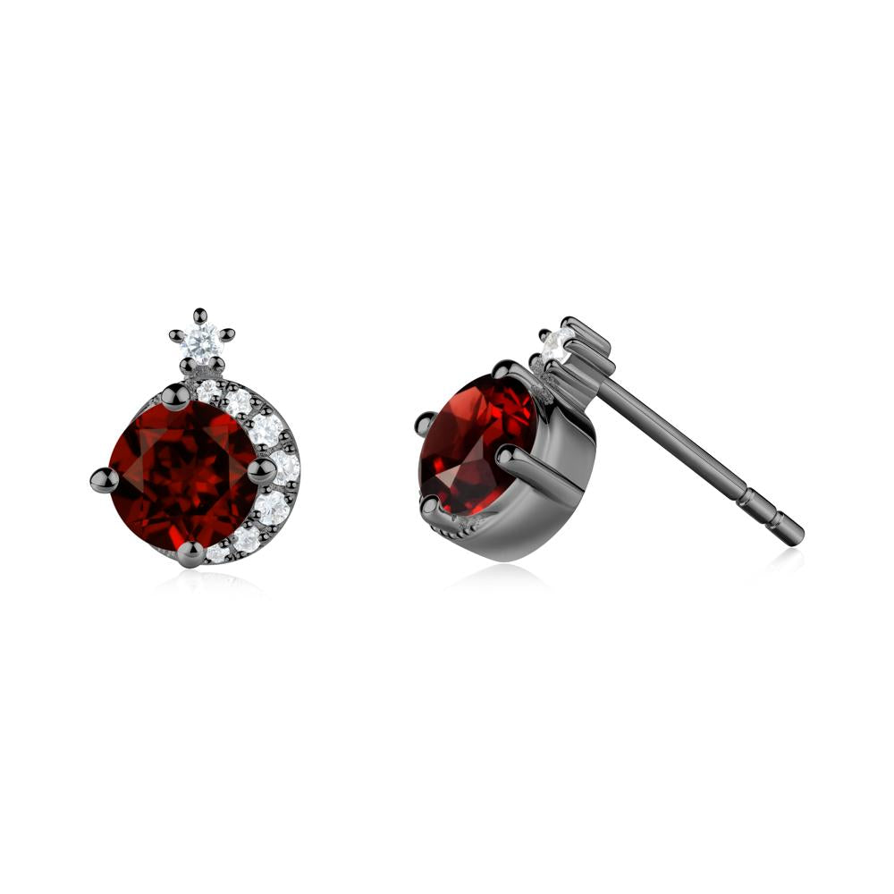 Round Garnet Crescent Stud Earrings - LUO Jewelry #metal_black finish sterling silver