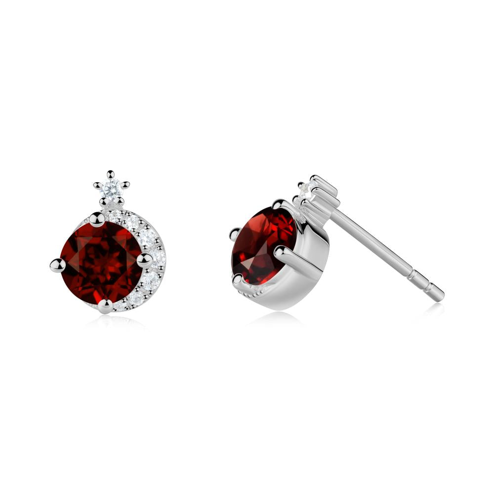 Round Garnet Crescent Stud Earrings - LUO Jewelry #metal_platinum