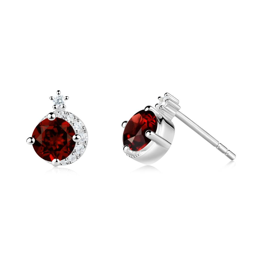 Round Garnet Crescent Stud Earrings - LUO Jewelry #metal_sterling silver
