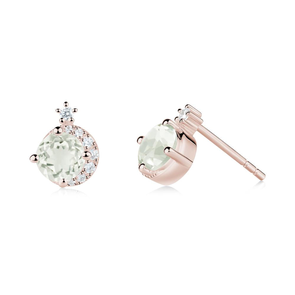 Round Green Amethyst Crescent Stud Earrings - LUO Jewelry #metal_14k rose gold