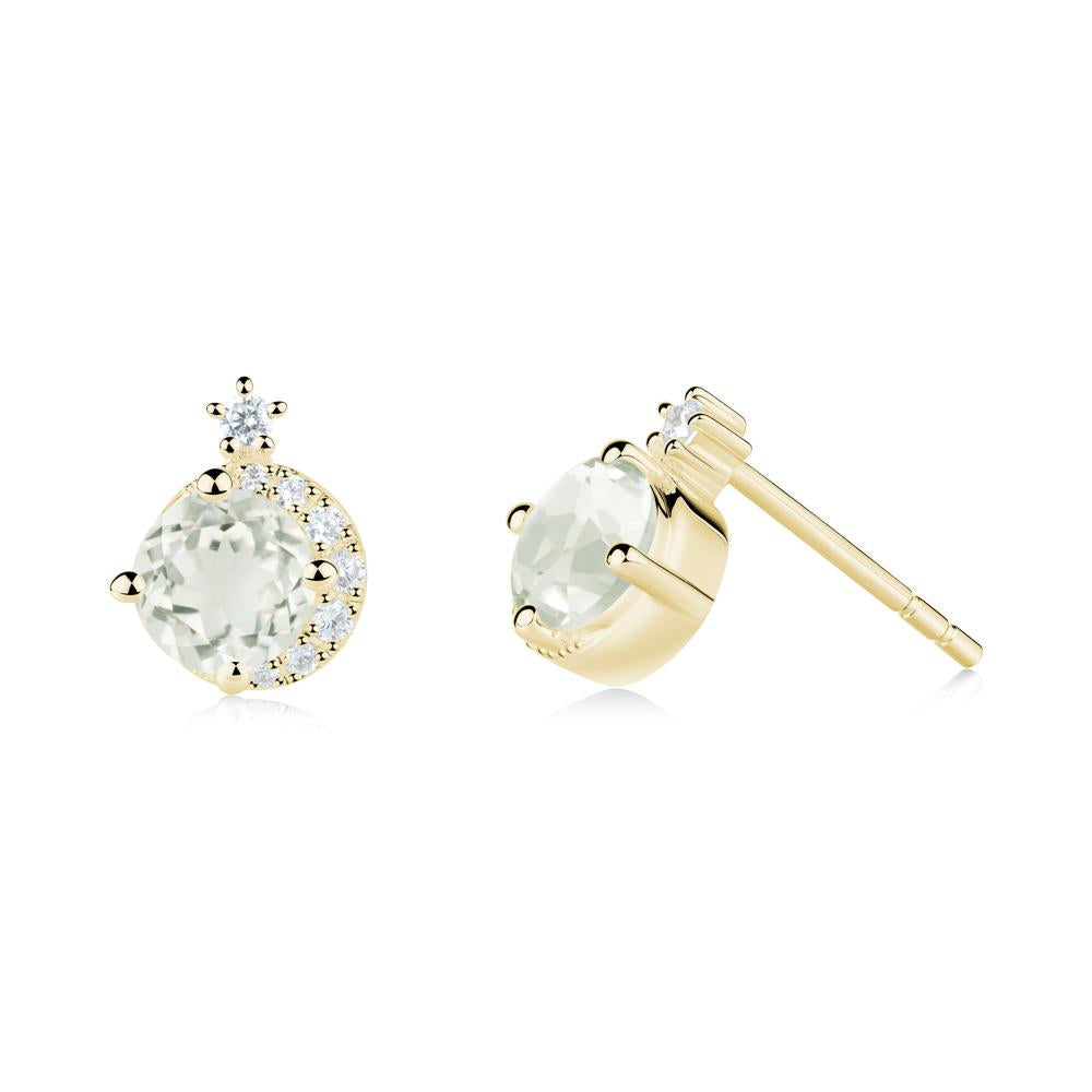Round Green Amethyst Crescent Stud Earrings - LUO Jewelry #metal_18k yellow gold
