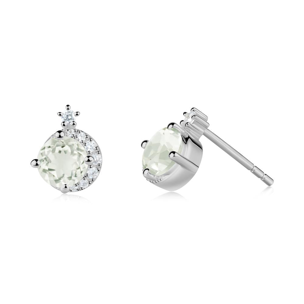 Round Green Amethyst Crescent Stud Earrings - LUO Jewelry #metal_platinum