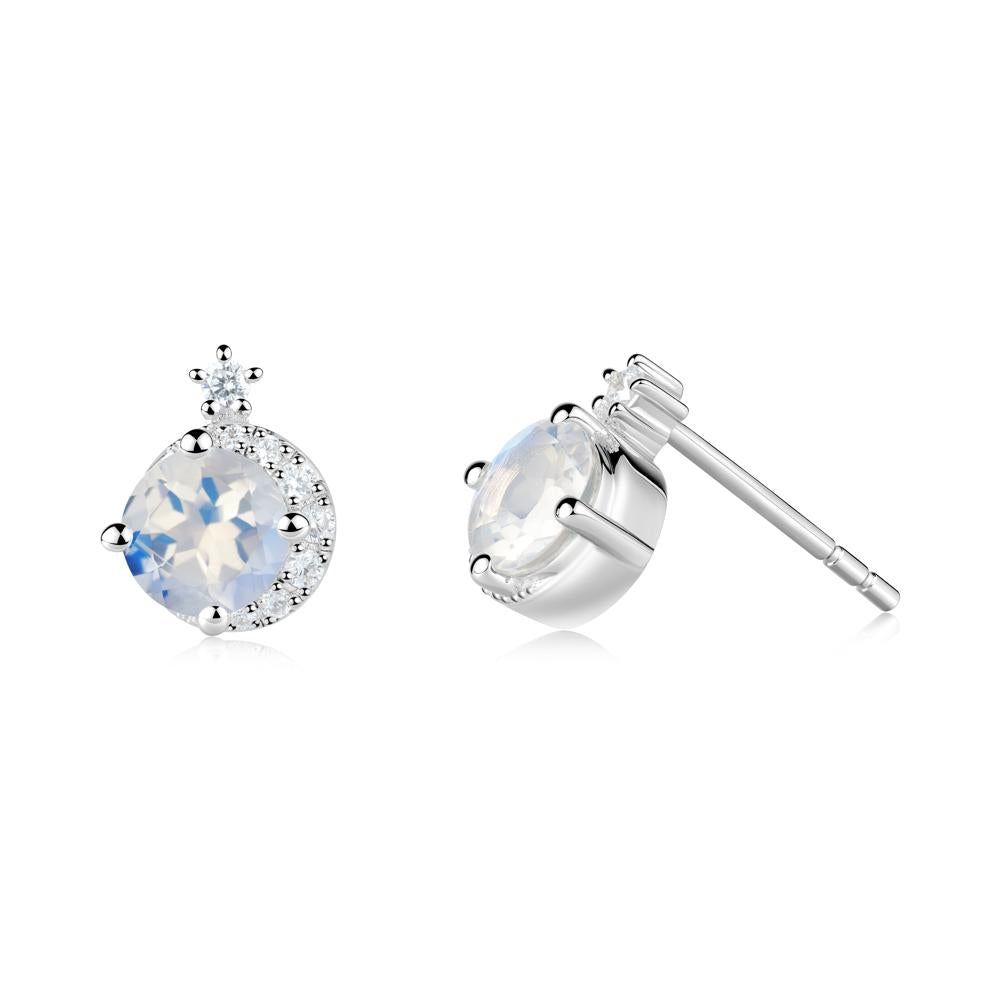 Round Moonstone Crescent Stud Earrings - LUO Jewelry #metal_14k white gold