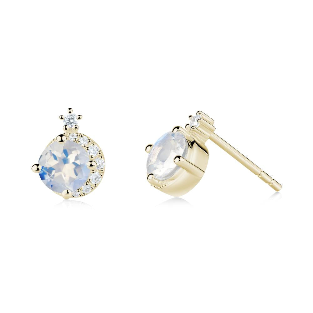 Round Moonstone Crescent Stud Earrings - LUO Jewelry #metal_14k yellow gold
