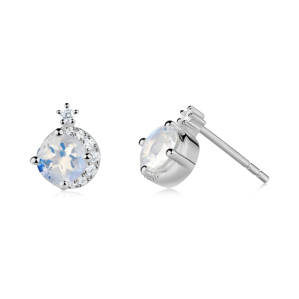 Round Moonstone Crescent Stud Earrings - LUO Jewelry #metal_platinum
