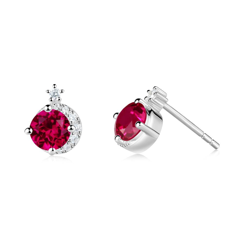 Round Ruby Crescent Stud Earrings - LUO Jewelry #metal_14k white gold