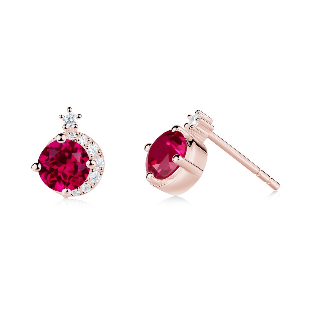 Round Ruby Crescent Stud Earrings - LUO Jewelry #metal_18k rose gold