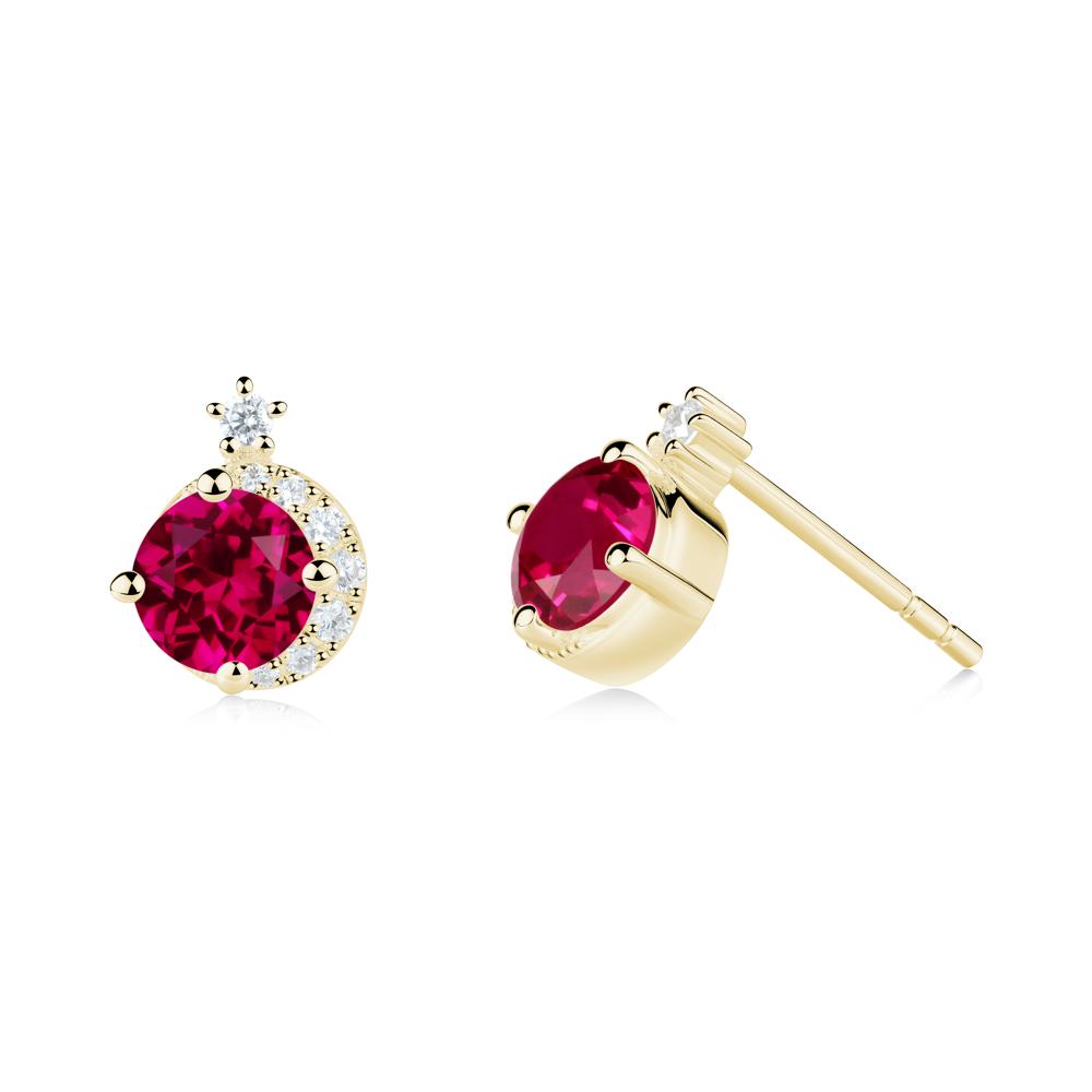 Round Ruby Crescent Stud Earrings - LUO Jewelry #metal_18k yellow gold