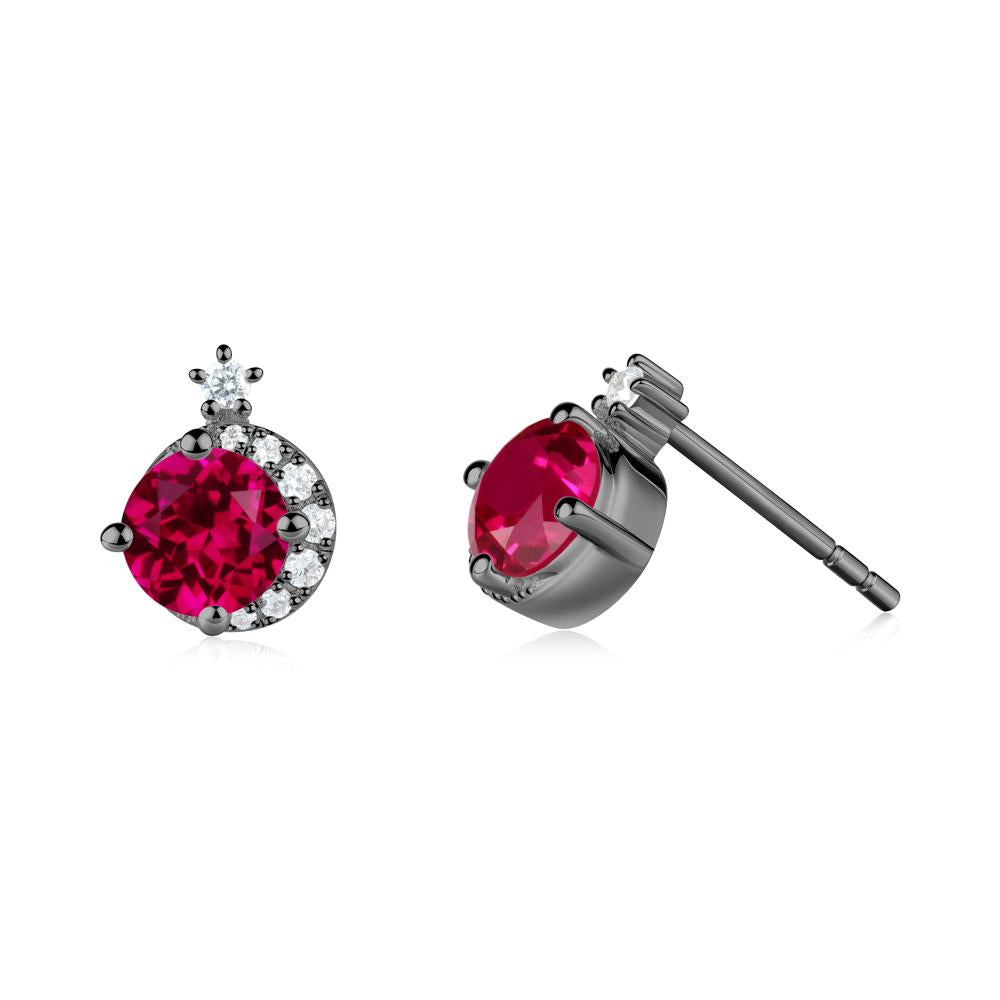 Round Ruby Crescent Stud Earrings - LUO Jewelry #metal_black finish sterling silver