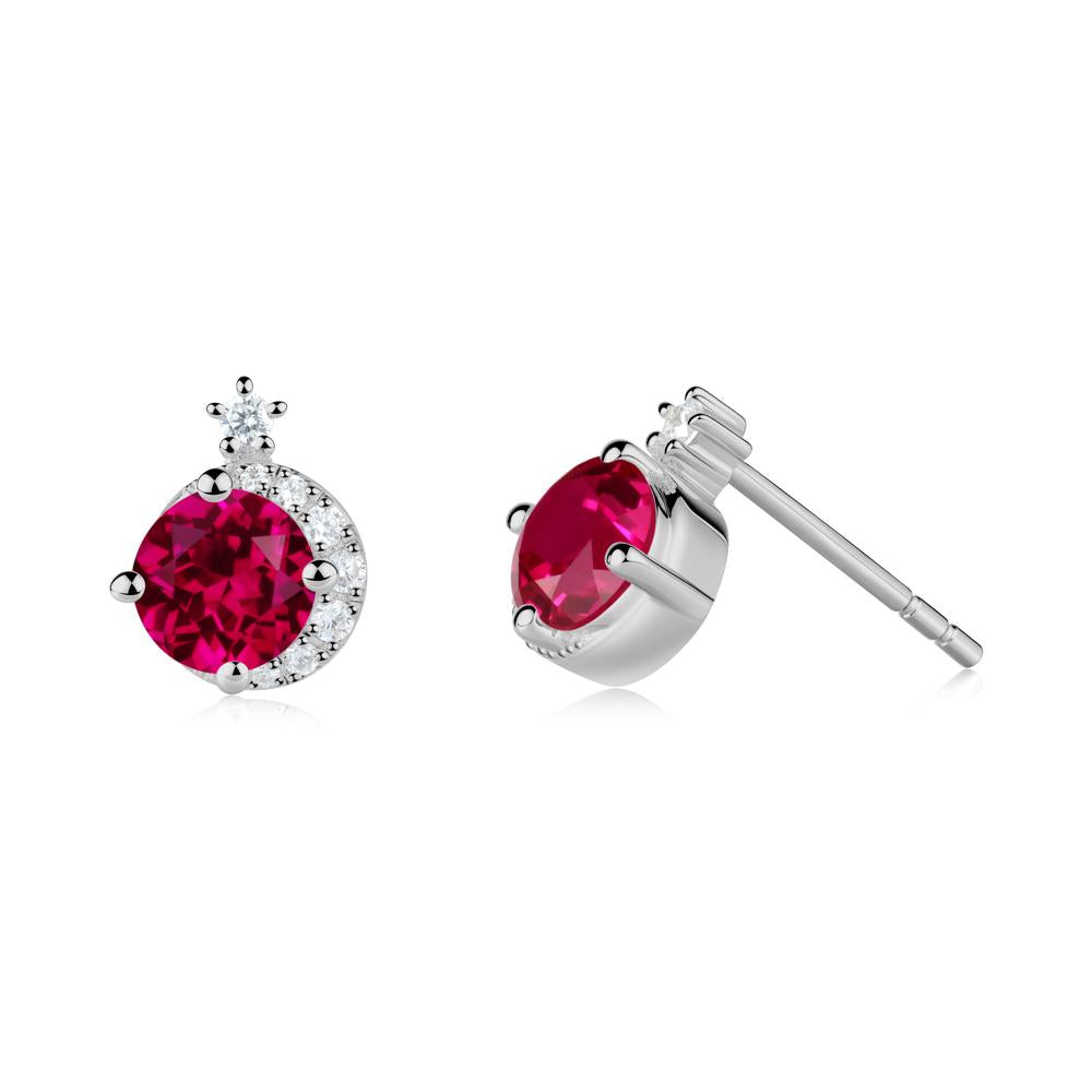 Round Ruby Crescent Stud Earrings - LUO Jewelry #metal_platinum