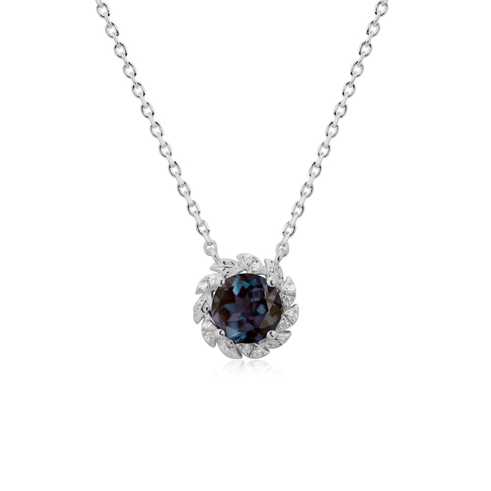 Round Alexandrite Leaf Halo Necklace - LUO Jewelry #metal_platinum