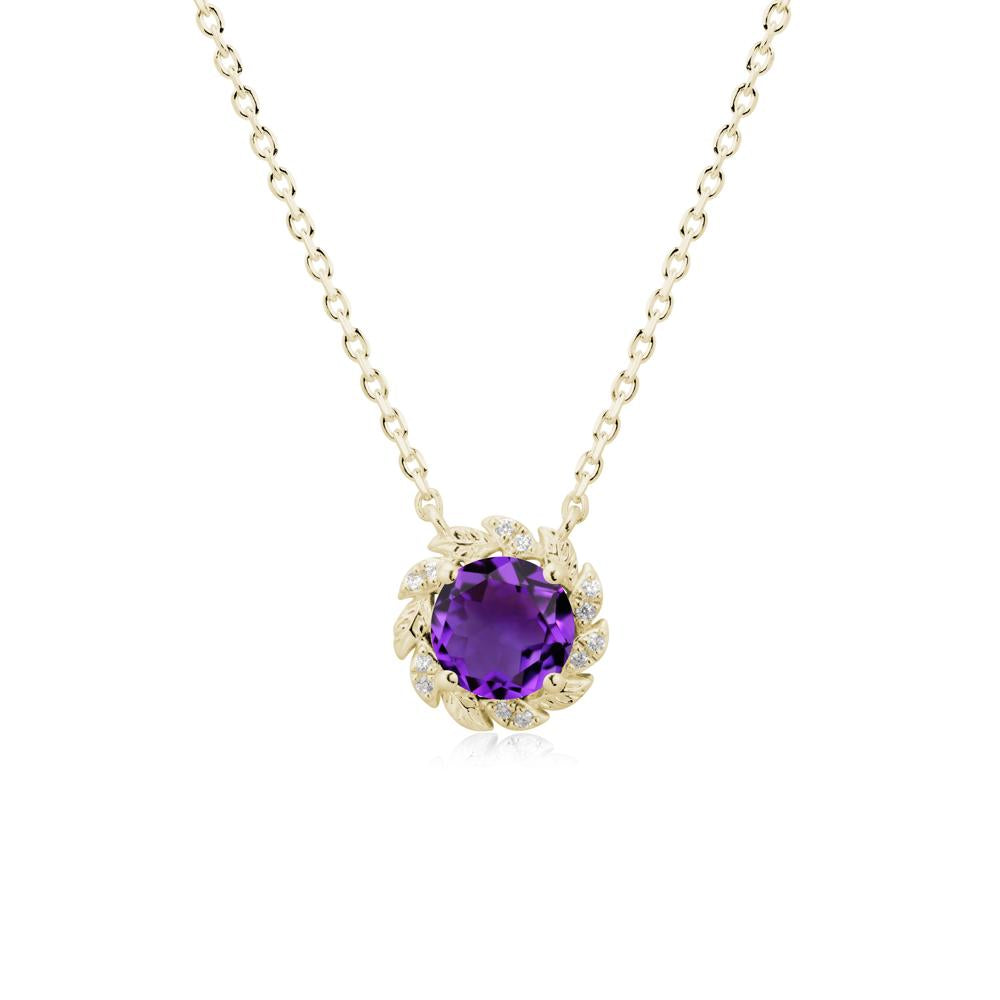 Round Amethyst Flower Necklace - LUO Jewelry #metal_14k yellow gold