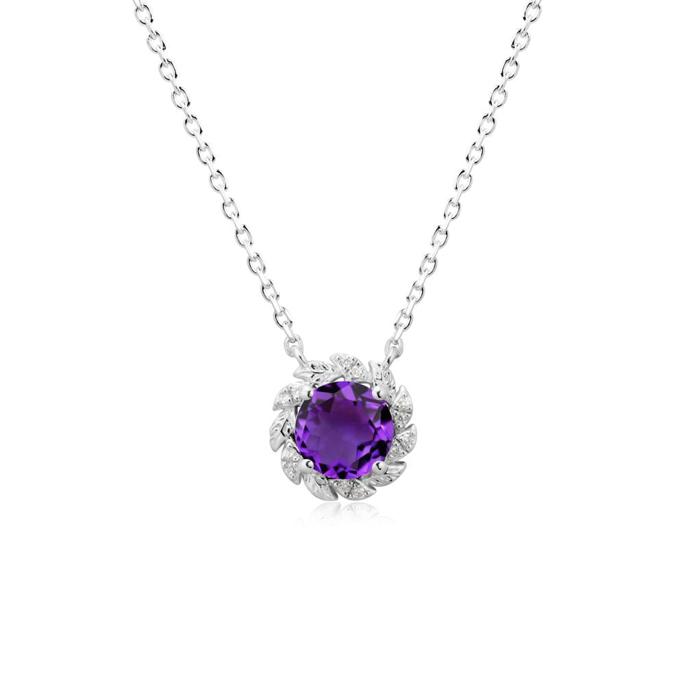 Round Amethyst Flower Necklace - LUO Jewelry #metal_18k white gold