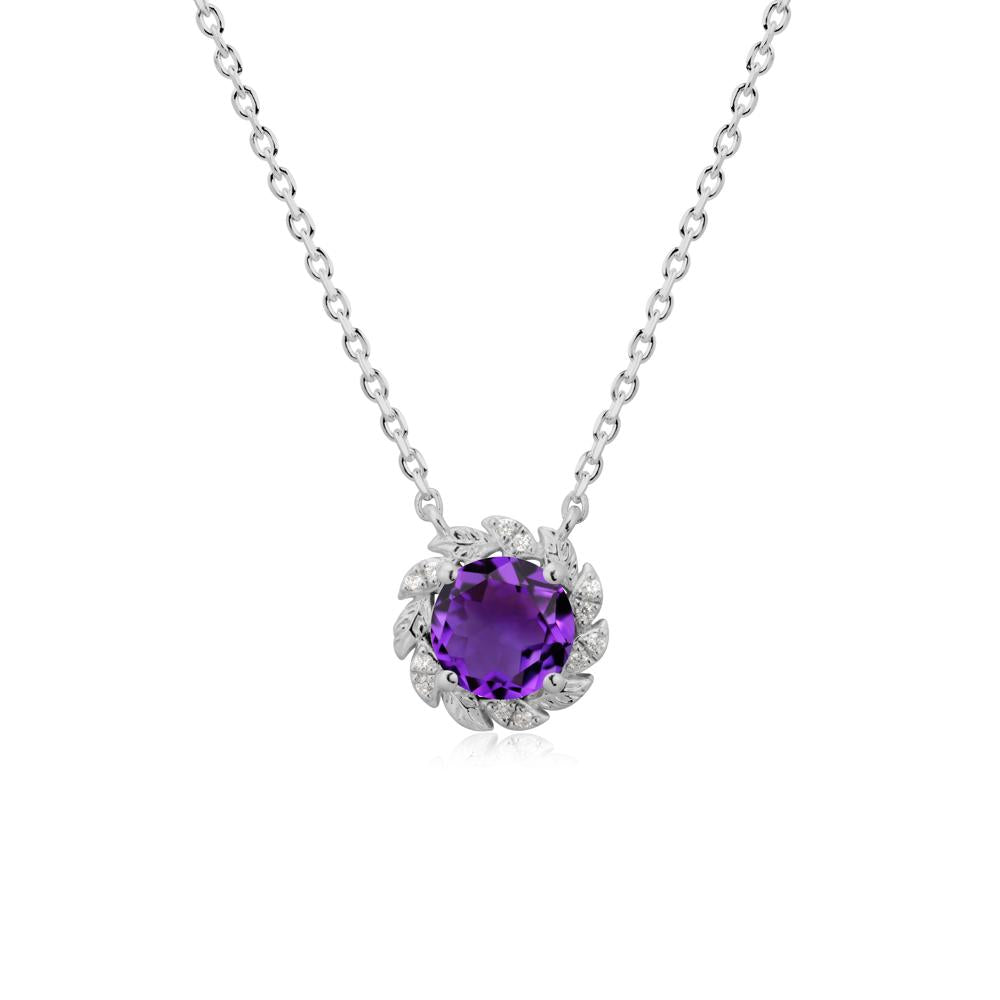 Round Amethyst Flower Necklace - LUO Jewelry #metal_platinum
