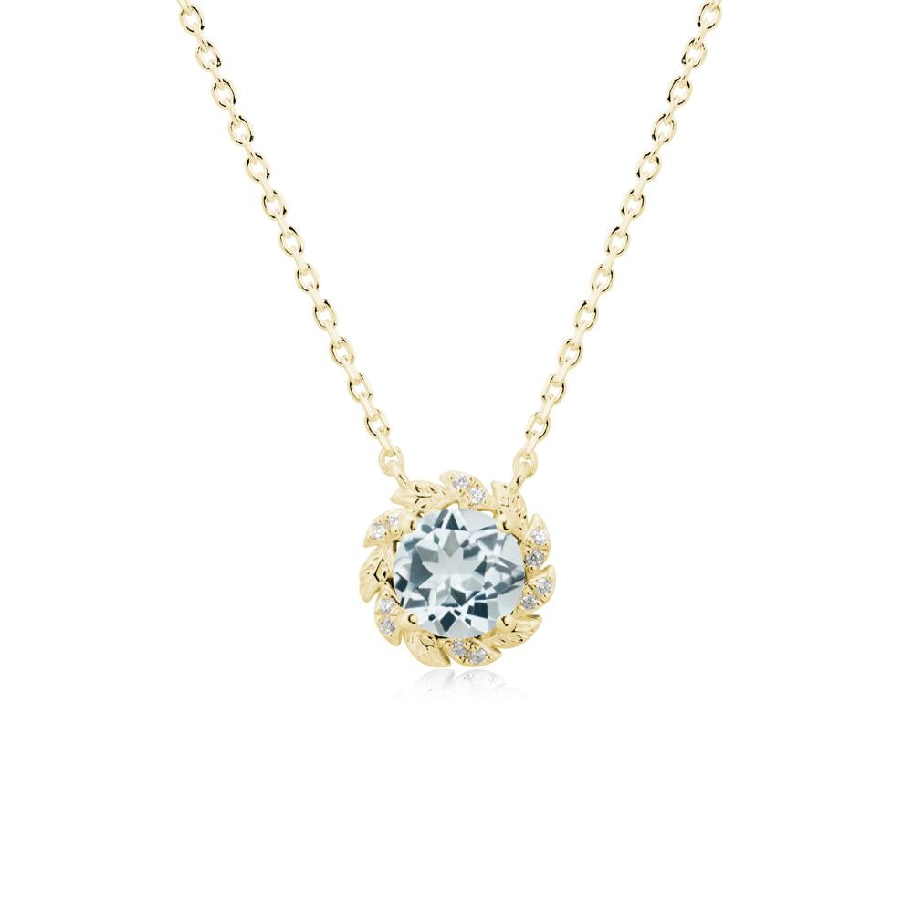 Leaf Halo Aquamarine Pendant Necklace - LUO Jewelry #metal_18k yellow gold
