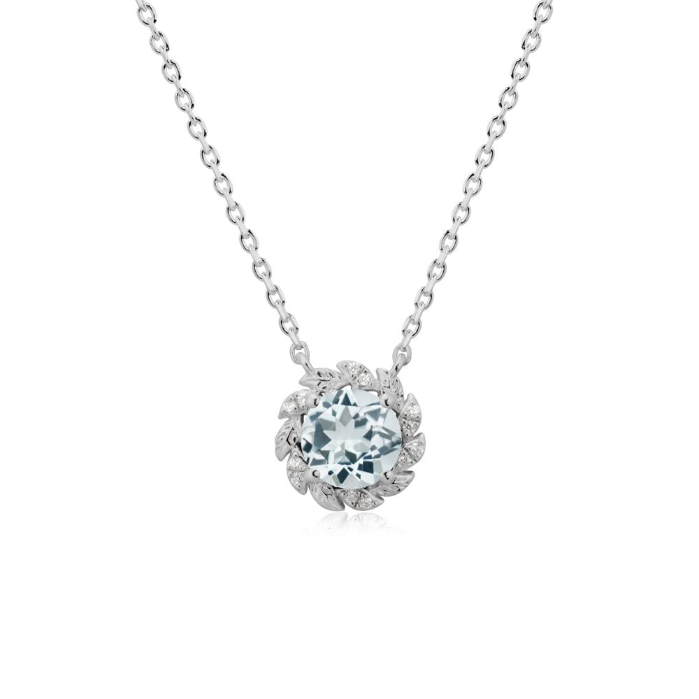 Leaf Halo Aquamarine Pendant Necklace - LUO Jewelry #metal_platinum