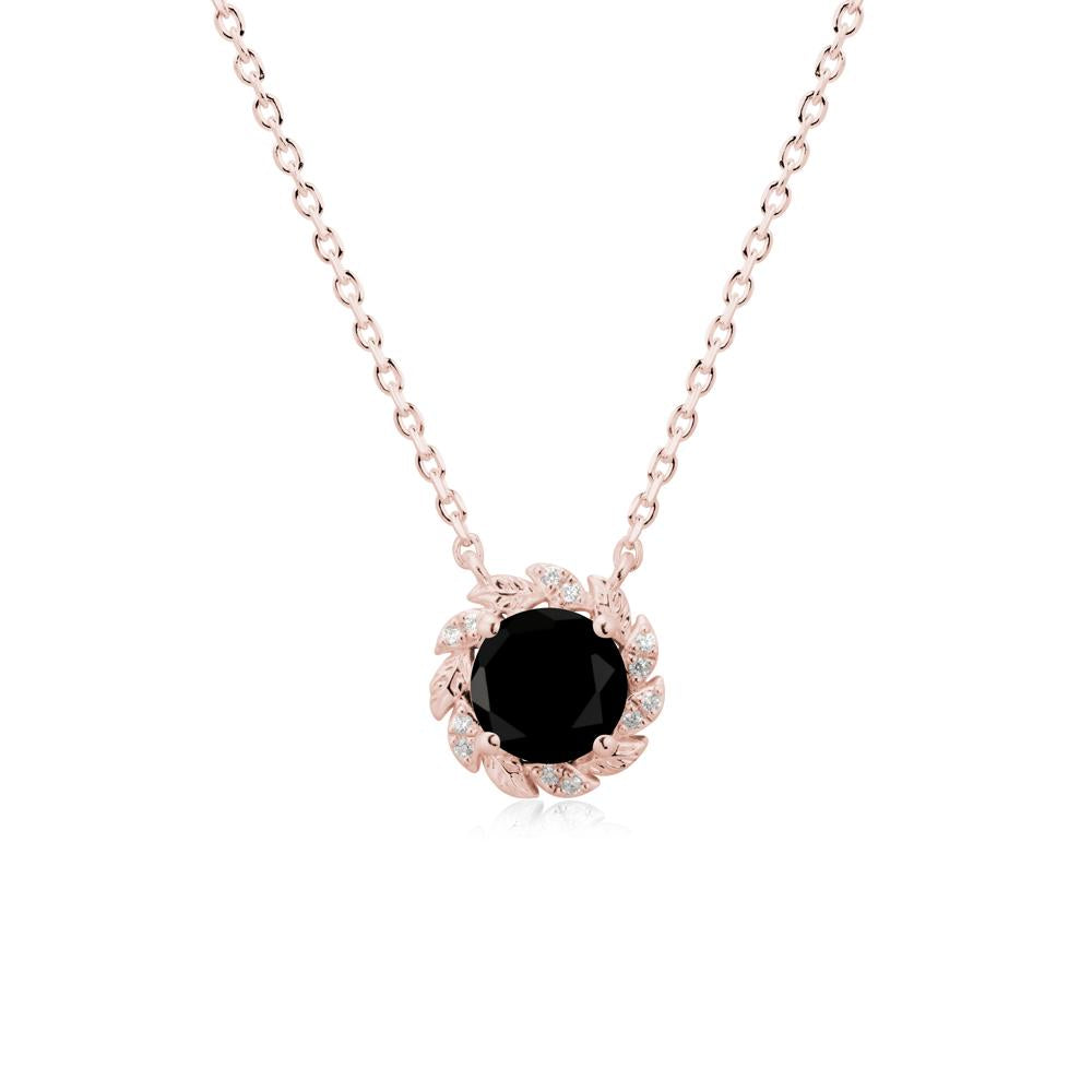 Round Black Spinel Leaf Halo Necklace - LUO Jewelry #metal_18k rose gold
