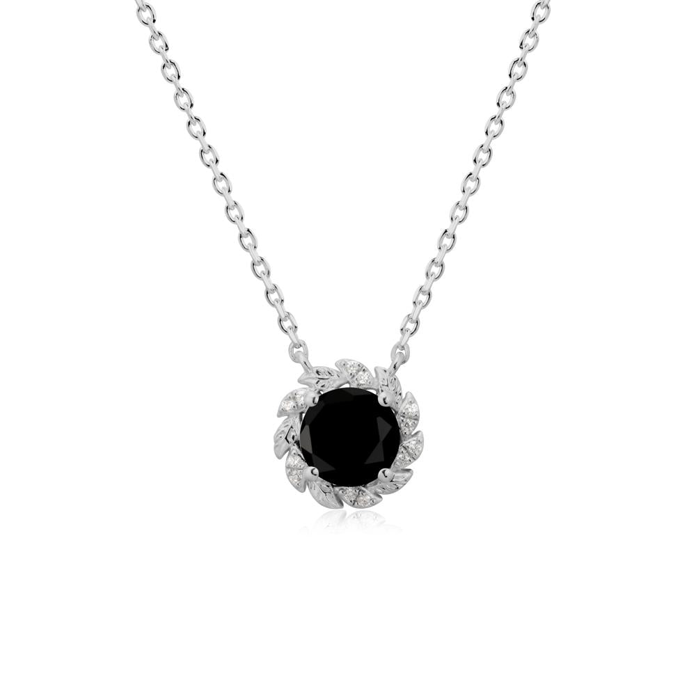 Round Black Spinel Leaf Halo Necklace - LUO Jewelry #metal_platinum