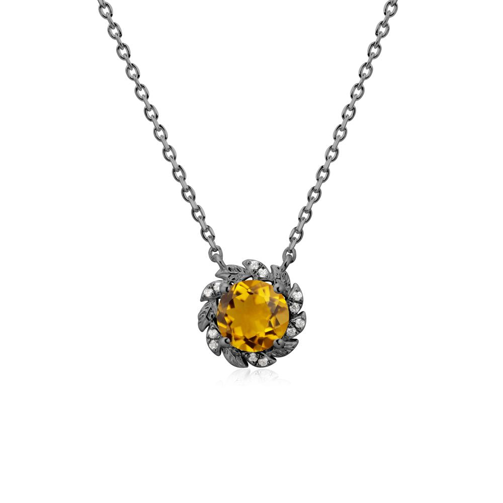 Round Citrine Flower Necklace - LUO Jewelry #metal_black finish sterling silver