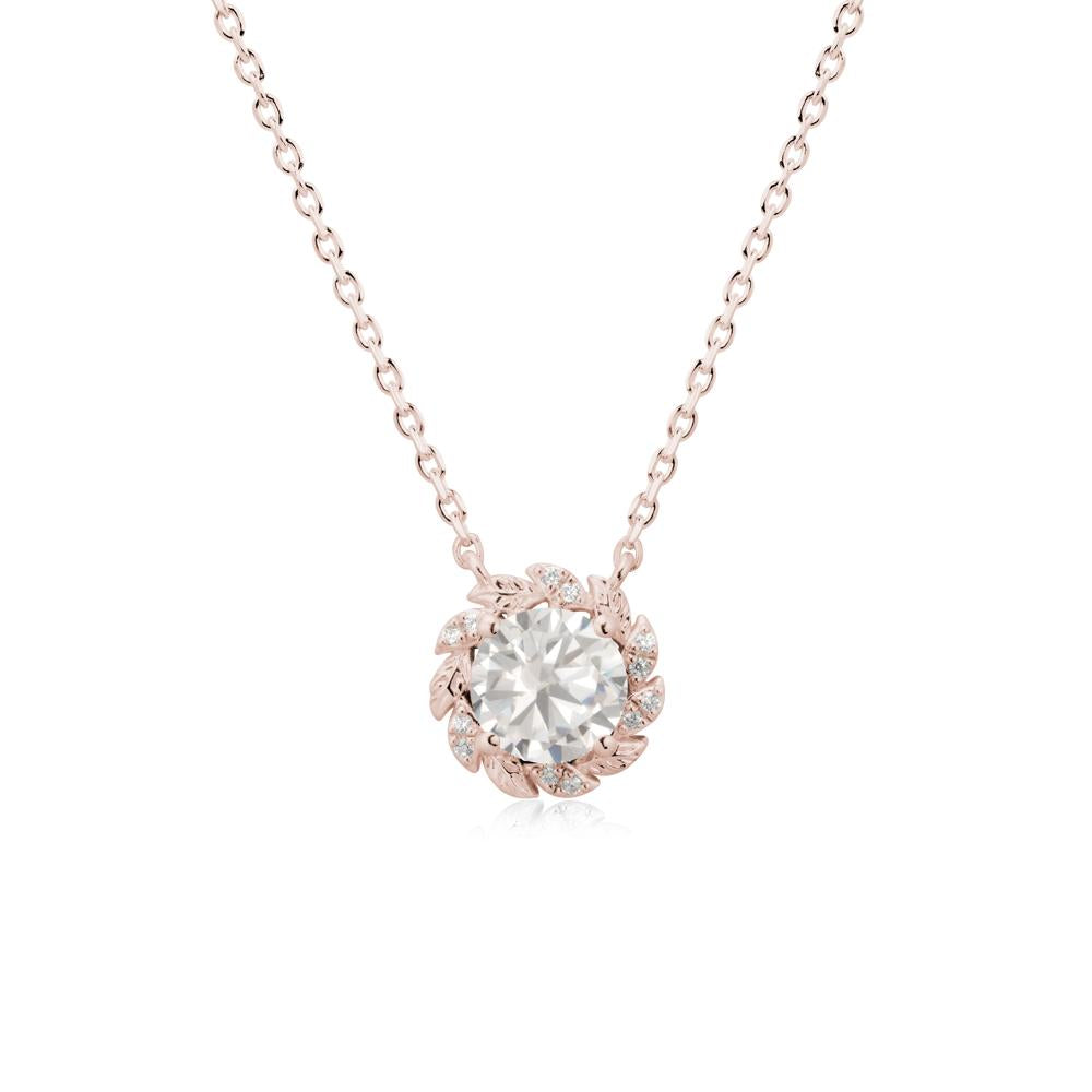 Leaf Halo Cubic Zirconia Pendant Necklace - LUO Jewelry #metal_14k rose gold