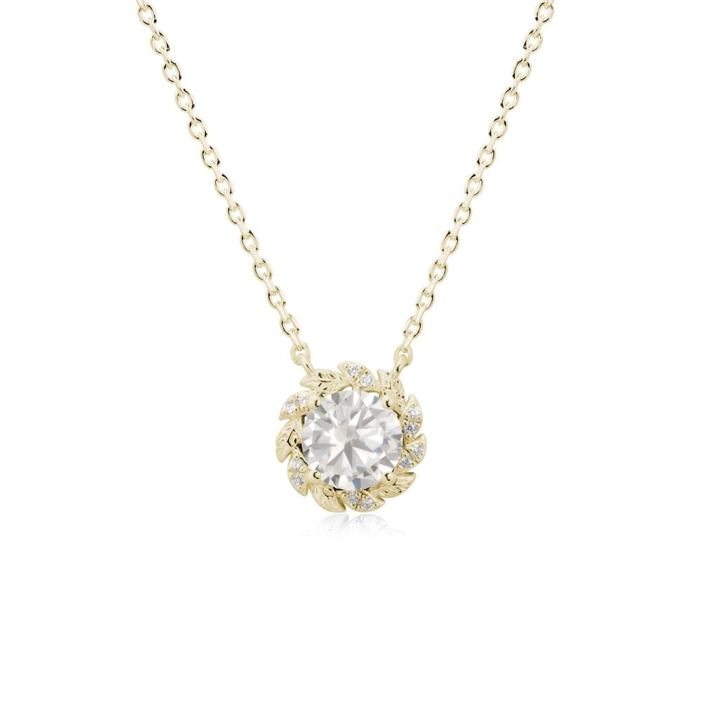 Leaf Halo Cubic Zirconia Pendant Necklace - LUO Jewelry #metal_14k yellow gold