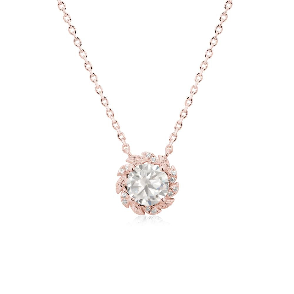 Leaf Halo Cubic Zirconia Pendant Necklace - LUO Jewelry #metal_18k rose gold