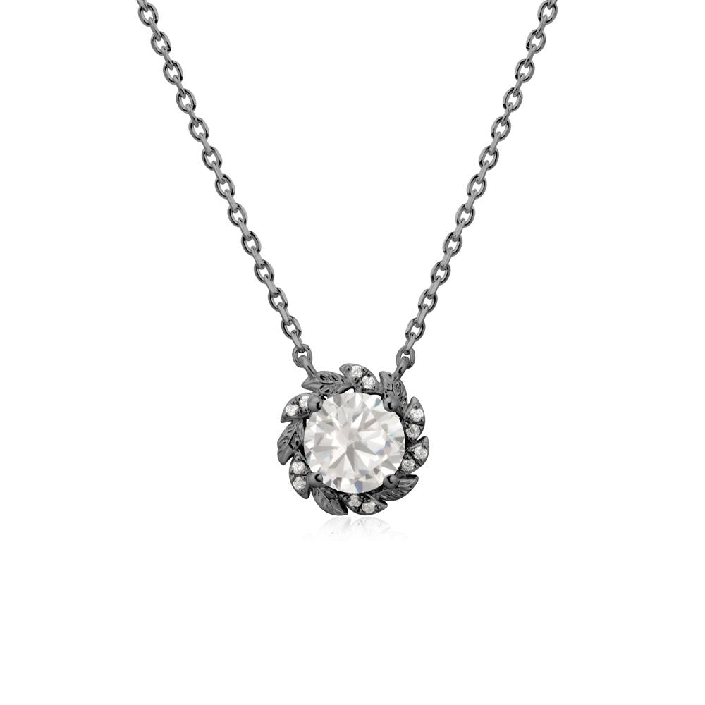 Leaf Halo Cubic Zirconia Pendant Necklace - LUO Jewelry #metal_black finish sterling silver