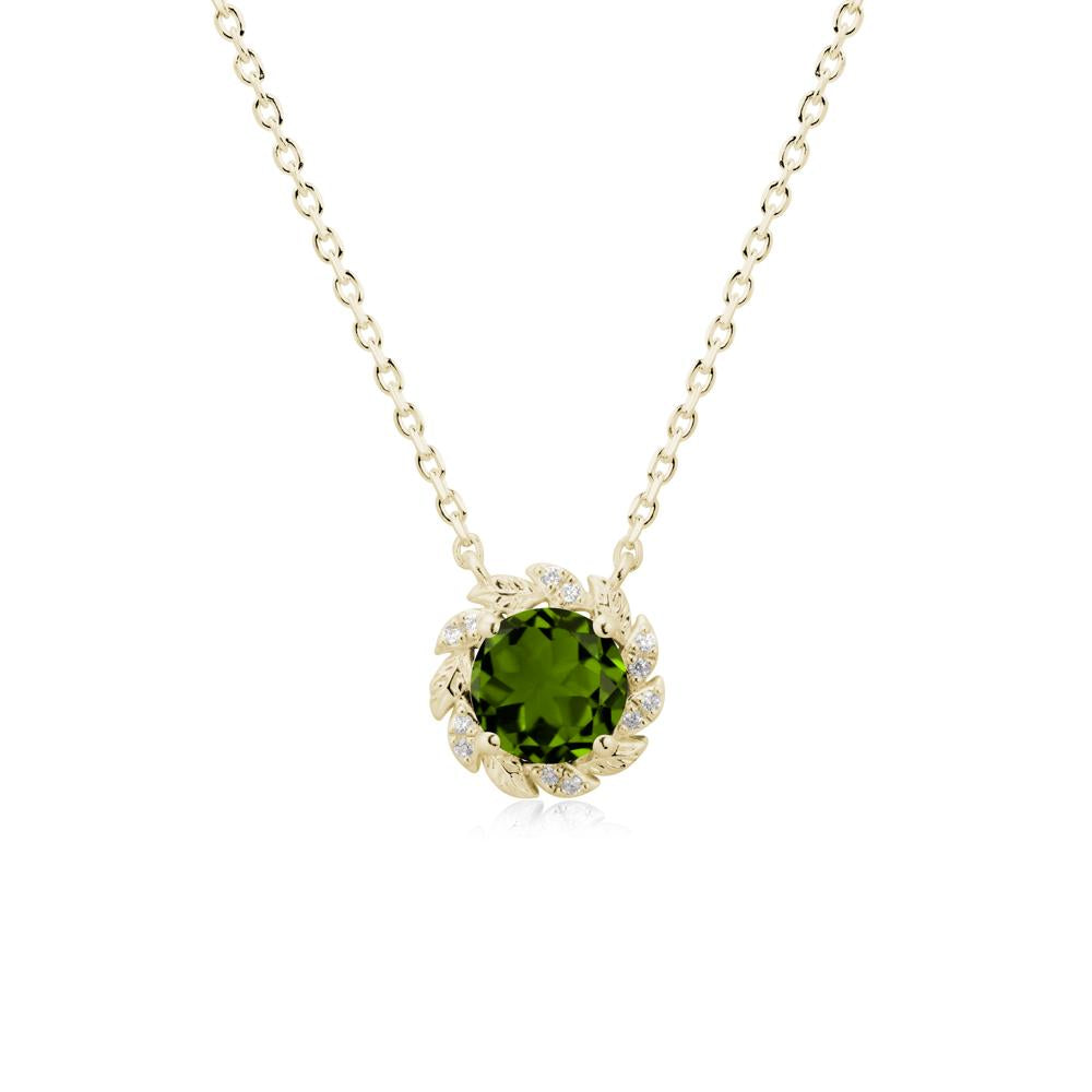 Round Diopside Leaf Halo Necklace - LUO Jewelry #metal_14k yellow gold