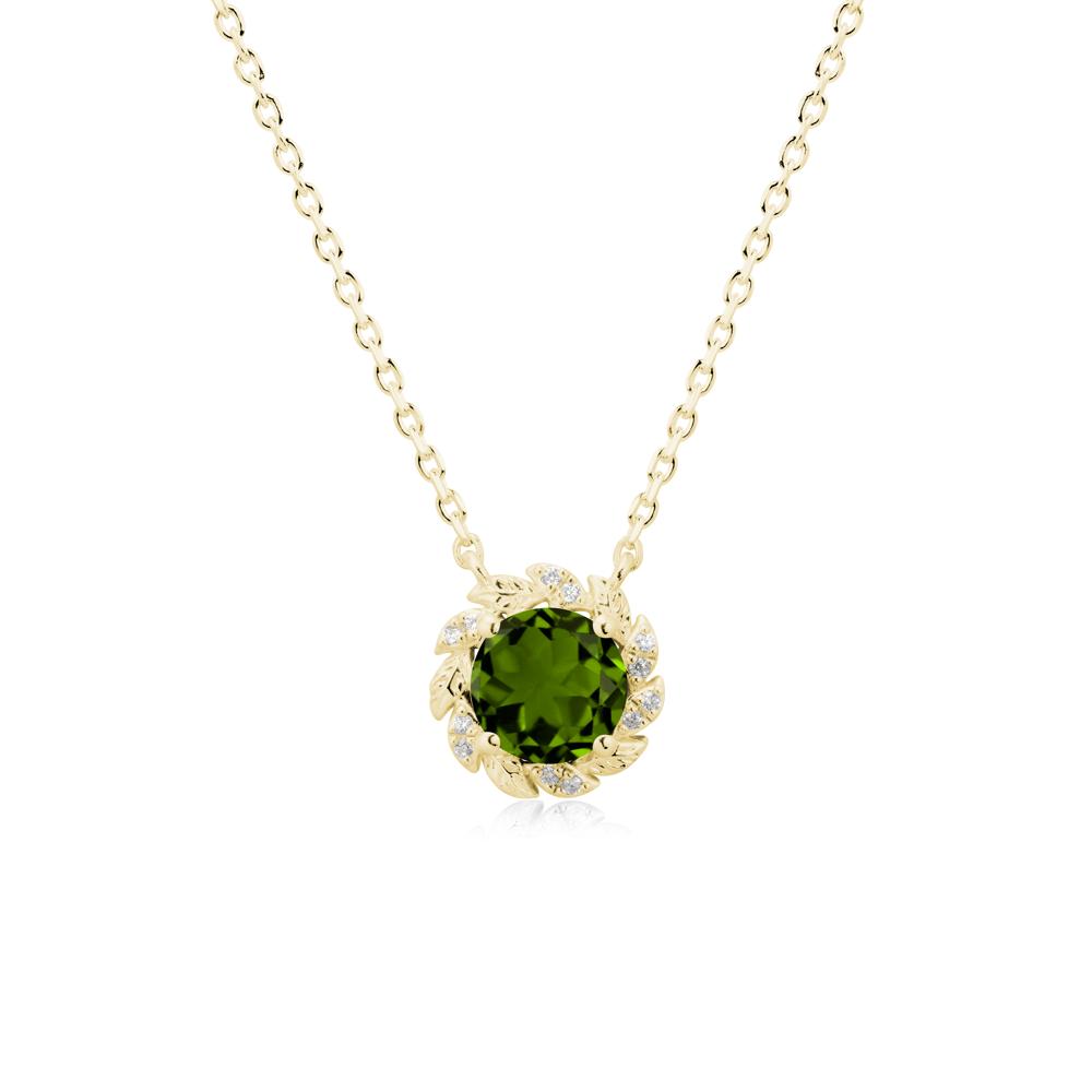Round Diopside Leaf Halo Necklace - LUO Jewelry #metal_18k yellow gold