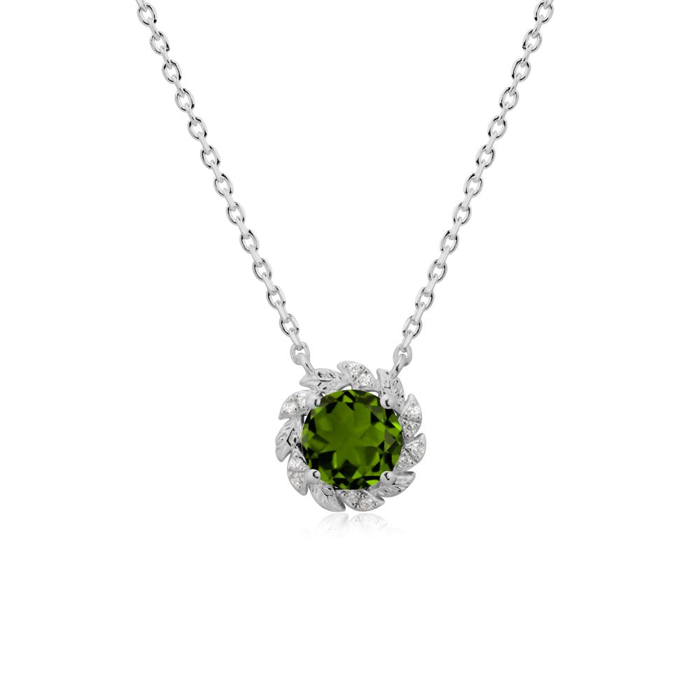 Round Diopside Leaf Halo Necklace - LUO Jewelry #metal_platinum