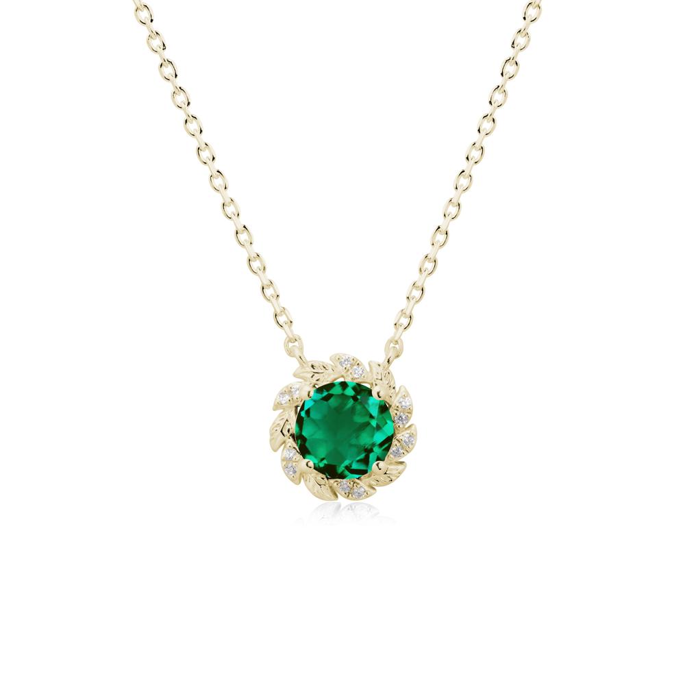Round Emerald Flower Necklace - LUO Jewelry #metal_14k yellow gold