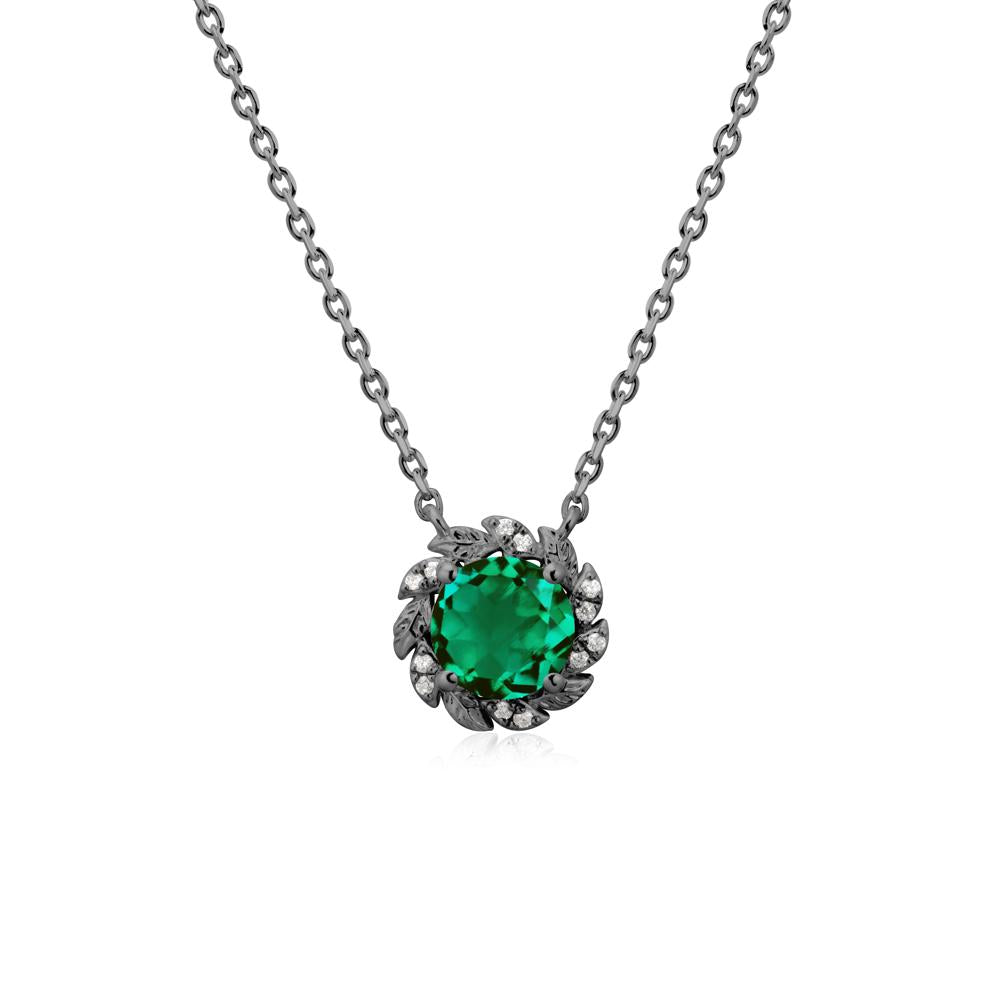 Round Emerald Flower Necklace - LUO Jewelry #metal_black finish sterling silver