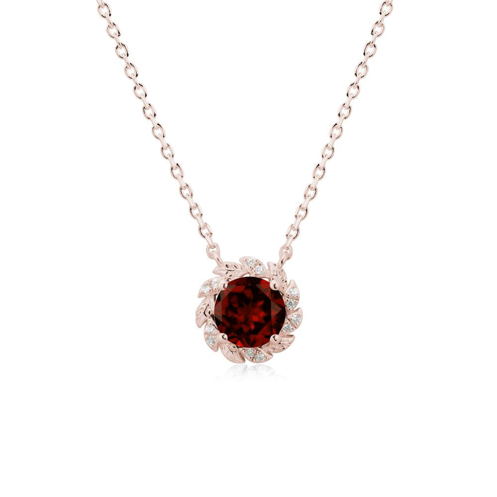 Leaf Halo Garnet Pendant Necklace - LUO Jewelry #metal_14k rose gold